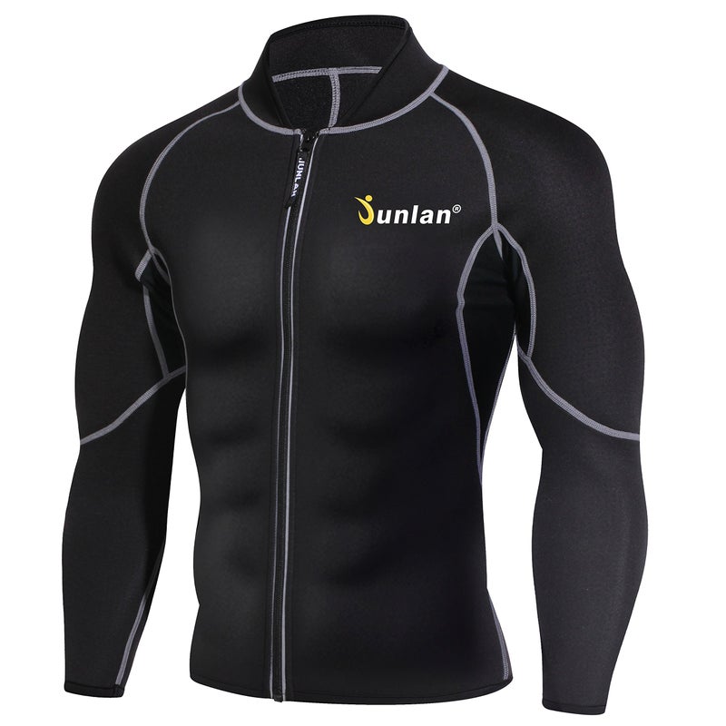 Junlan Men's Neoprene Weight Loss Sauna Shirt Suit Long Sleeve Hot Sweat Body Shaper Tummy Fat Burner Slimming Workout Gym Yoga for Mens (Black, 4XL) - Image 1